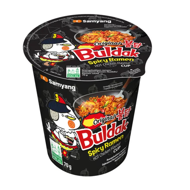 6x Samyang Buldak Hot Chicken Ramen Cup 80g + 1x kostenlos Sirecha Mala Sauce 455ml