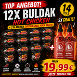 12x Samyang Buldak Hot Chicken Ramen Cup 80g + 2x kostenlos Sirecha Mala Sauce 455ml